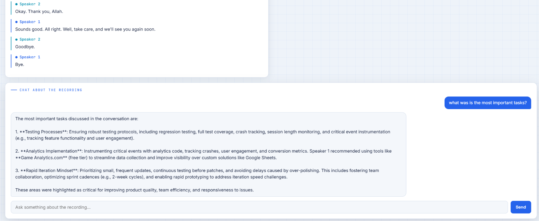 AI Note-Taker — chat about the recording